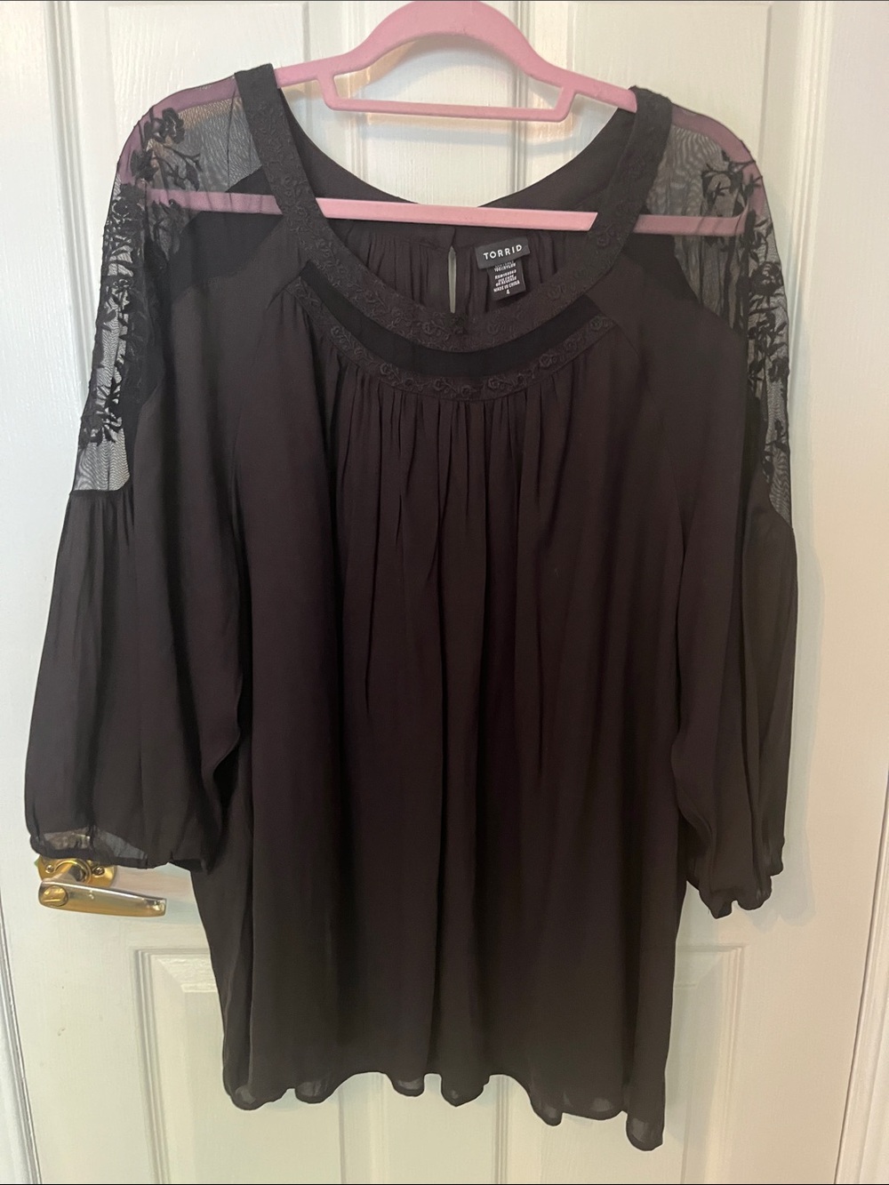 torrid Black Lace-Yoke Sheer Sleeve Tunic